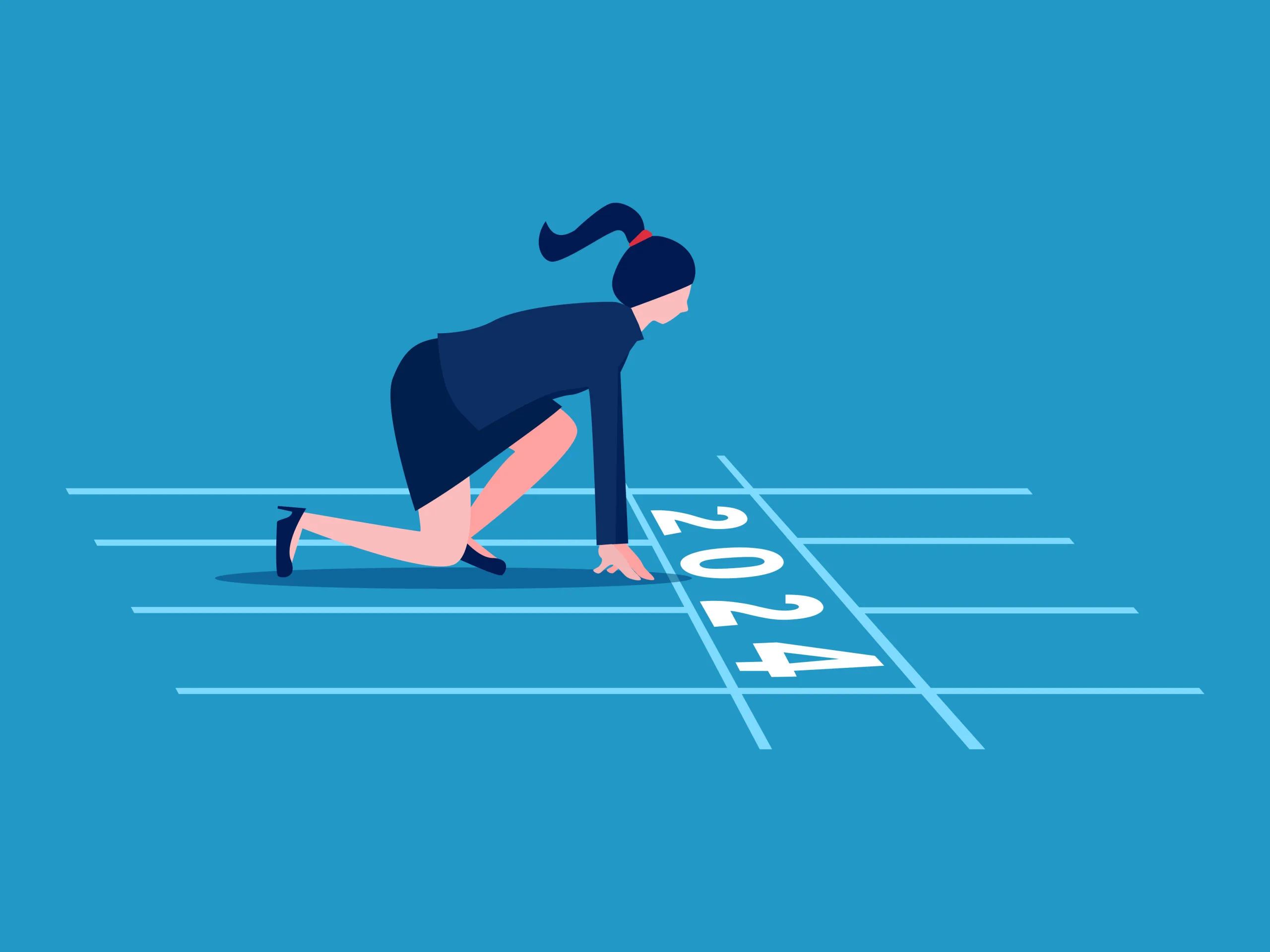 businesswoman ready to start the run of 2024. starting a career or business. vector