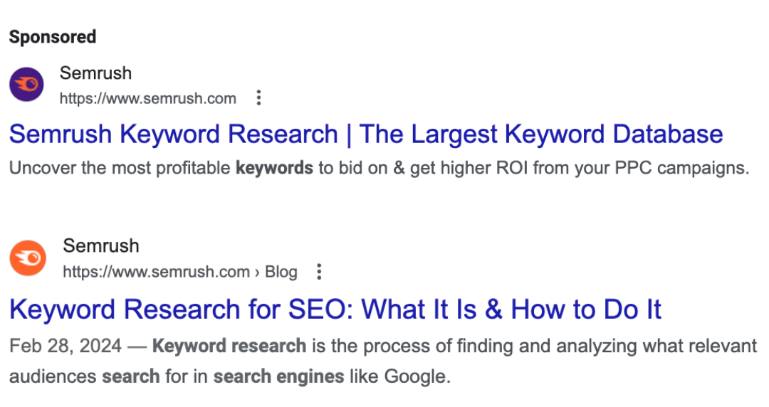 semrush sponsored and organic listings (1)
