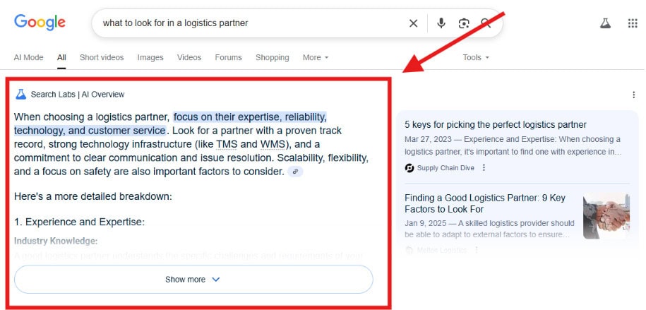 Screenshot of a Google AI overview